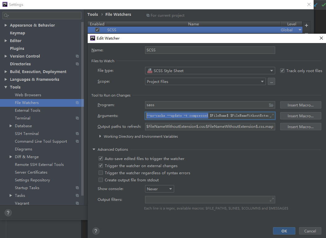 WebStorm 设置 Scss 自动编译环境